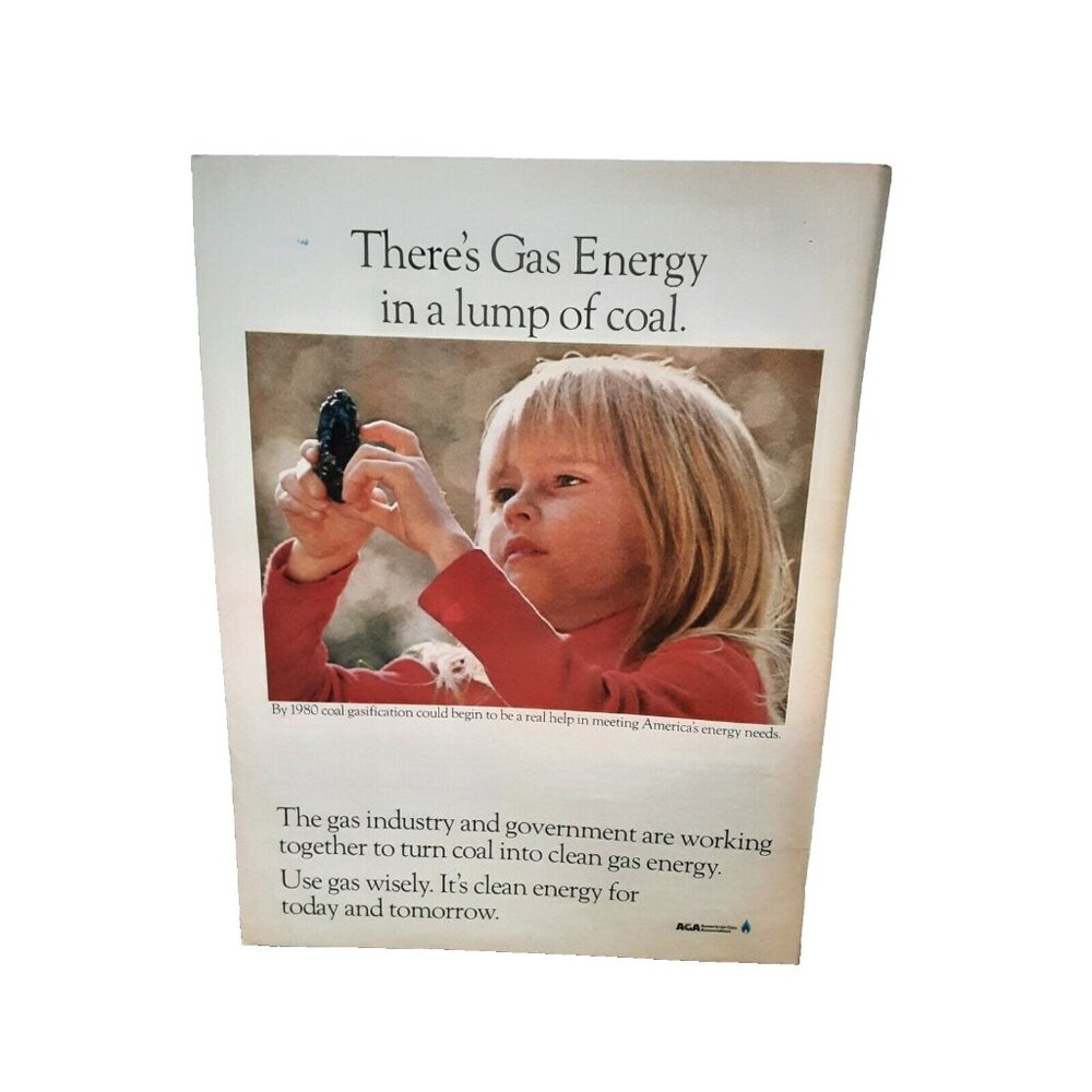 1974 American Gas Child with A Lump Of Coal Original Print Ad 70s